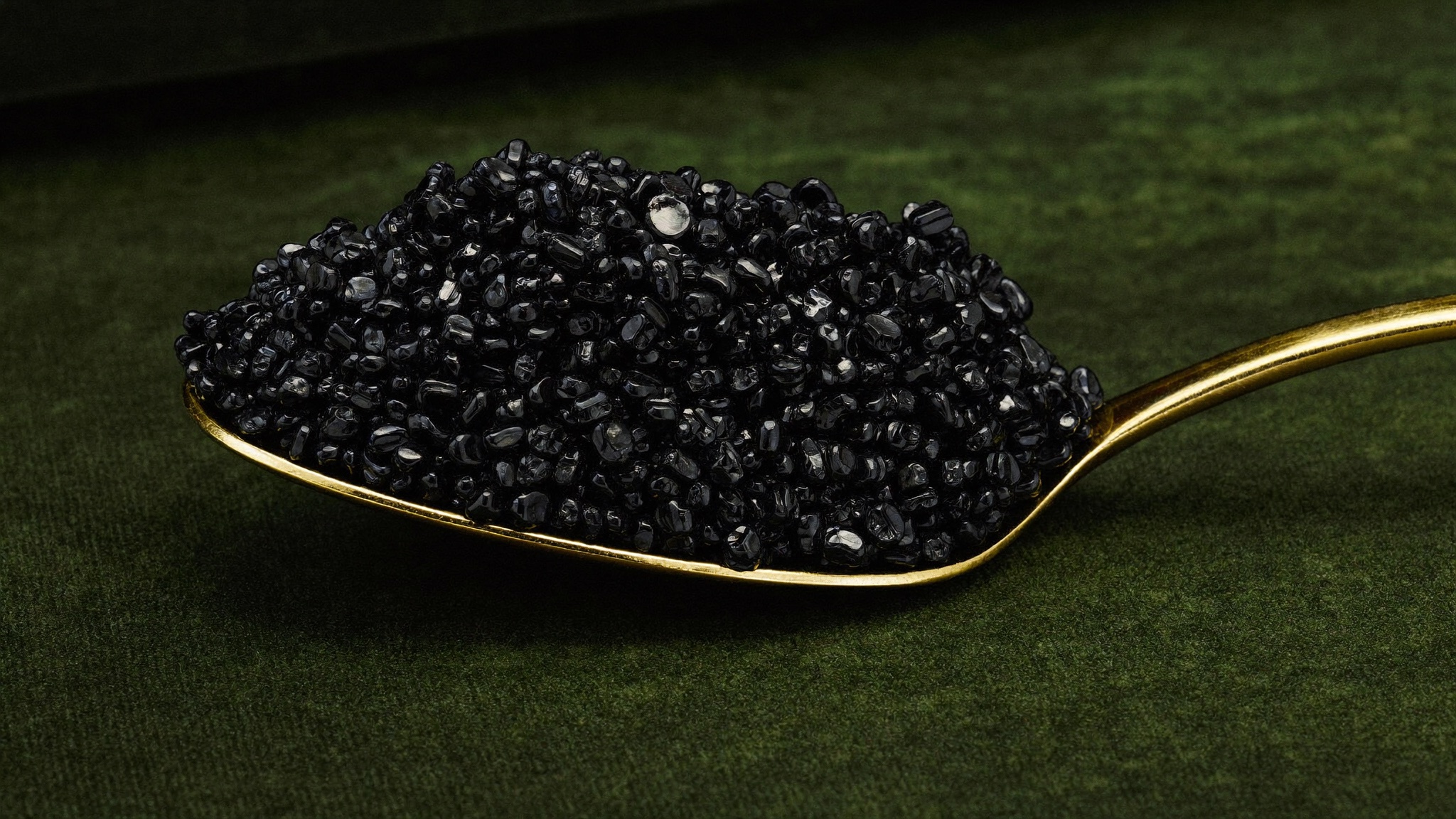 Caviar pearls on a gold spoon